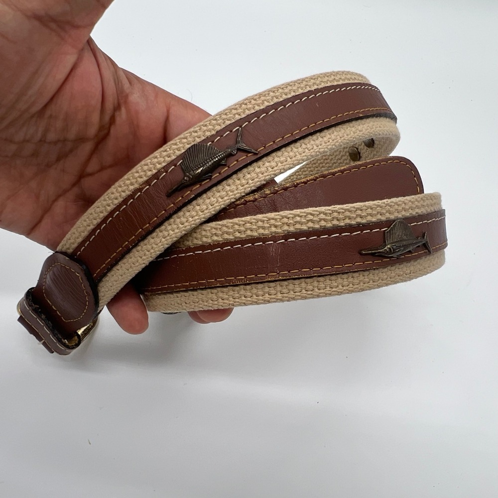 Zep-Pro Mens Marlin Fish Concho Leather Webbing Belt Brown Tan Made in USA 42